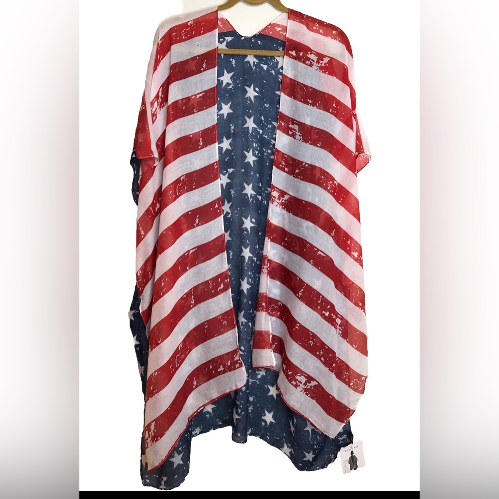 American Flag Kimono Top Red, White, Blue Stars One Size fits Most XS,S,M,L